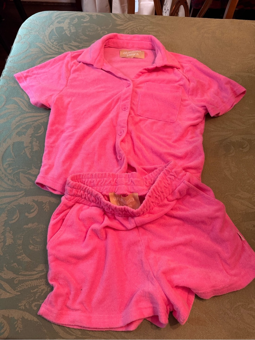 Araminta James Hot Pink Two-Piece Terry Cloth Lounge Set size XS